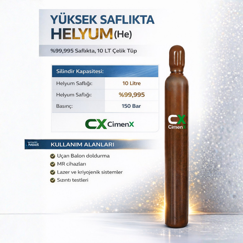 Y�ksek Safl�kta Helyum 10 Lt �elik T�p %99,995 Saf
