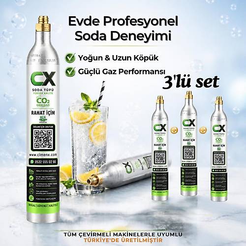 Soda Tupu CO2 Gaz Kartusu 0.6L � Soda Makinesi Gaz Tupu Gida Tipi CO2 (3 Adet)
