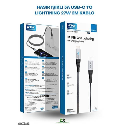 I��kl� Has�r �arj ve Data Kablosu � 2 Metre USB-C to Lightning 3A 27W