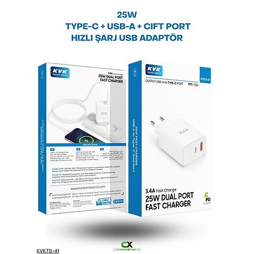 25W USB-C ve USB-A �ift Portlu H�zl� �arj Adapt�r�