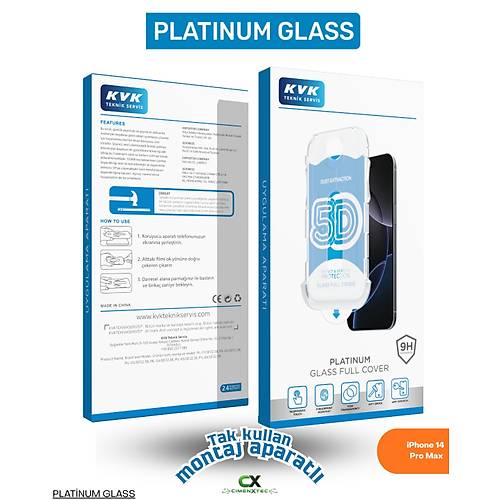 iPhone 14 Pro Max - 9H Platinum Glass Full Cover Montaj Aparatl� Ekran Koruyucu Cam