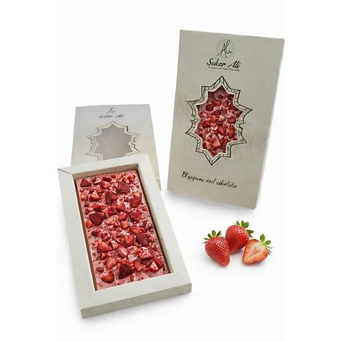 �ilekli �ilek par�ac�kl� bel�ika �ikolatas� tablet 100g e