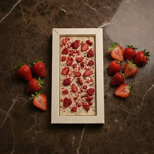 Beyaz �ilek par�ac�kl� bel�ika �ikolatas� tablet 100g e