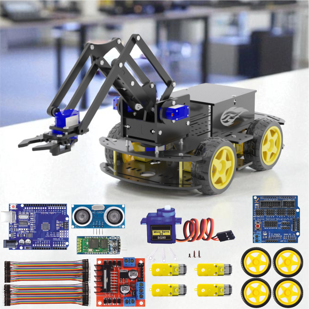 Arduino ile Uyumlu 4WD Robot Kollu Full Set - İlk ve Tek 4WD PRO - CRANE