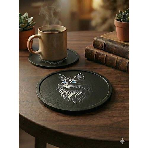 Kedi Fig�rl� Modern Tasar�m 6'l� Bardak Altl��� Seti