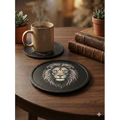 Aslan Fig�rl� Modern Tasar�m 6'l� Bardak Altl��� Seti