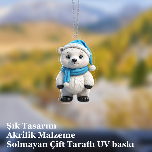 Araba Ayna S�s�, Araba S�s�, �anta Aksesuar� - Sevimli Kutup Ay�s� - Pleksi Malzeme, UV Bask�l� - 014