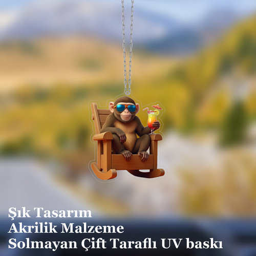 Araba Ayna S�s�, Araba S�s�, �anta Aksesuar� - Keyifli Maymun - Pleksi Malzeme, UV Bask�l� - 037