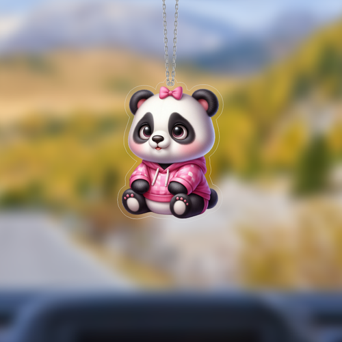 Araba Ayna S�s�, Araba S�s�, �anta Aksesuar� - Tatl� Panda - Pleksi Malzeme, UV Bask�l� - 015