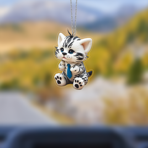 Araba Ayna S�s�, Araba S�s�, �anta Aksesuar� - Sevimli Kedi - Pleksi Malzeme, UV Bask�l� - 005