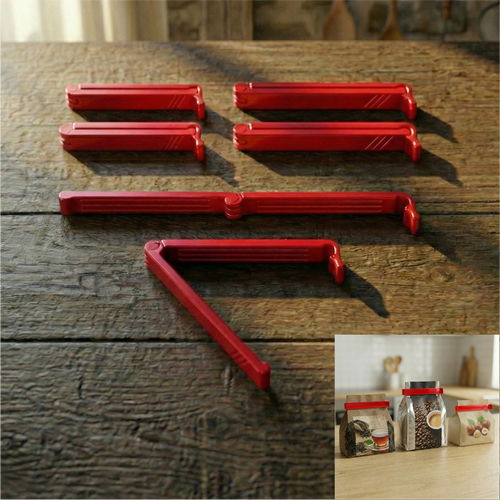 Po�et Kapatma Mandal� - Kilitli G�da Klipsi - Uzun �m�rl� 6 Adet K�rm�z�