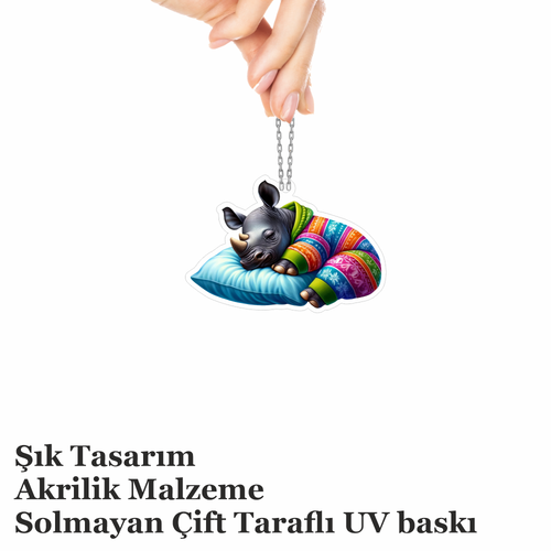 Araba Ayna S�s�, Araba S�s�, �anta Aksesuar� - Bebek Gergedan - Pleksi Malzeme, UV Bask�l� - 034