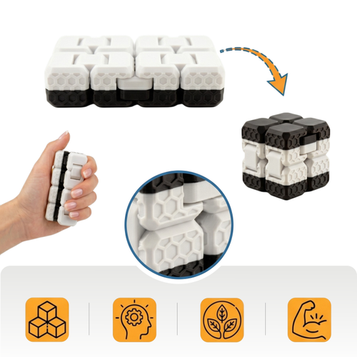 Taraftar Rengini Se� Fidget Cube - (Siyah - Beyaz) - Dayan�kl� Stres K�p� ve Konsantrasyon Arac�
