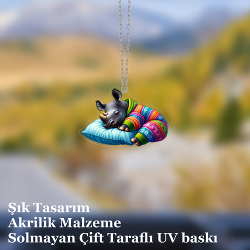 Araba Ayna S�s�, Araba S�s�, �anta Aksesuar� - Bebek Gergedan - Pleksi Malzeme, UV Bask�l� - 034