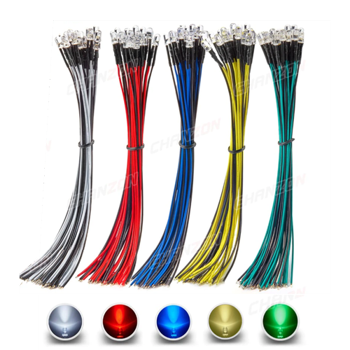 12V 5mm �effaf Led 20 Cm Led Renklerine G�re Kablo Rengi