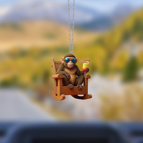 Araba Ayna S�s�, Araba S�s�, �anta Aksesuar� - Keyifli Maymun - Pleksi Malzeme, UV Bask�l� - 037