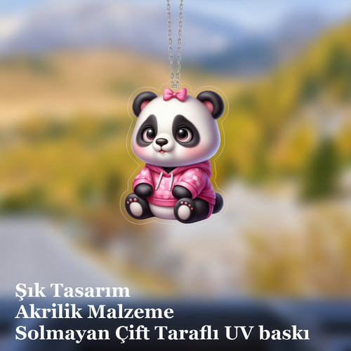 Araba Ayna S�s�, Araba S�s�, �anta Aksesuar� - Tatl� Panda - Pleksi Malzeme, UV Bask�l� - 015