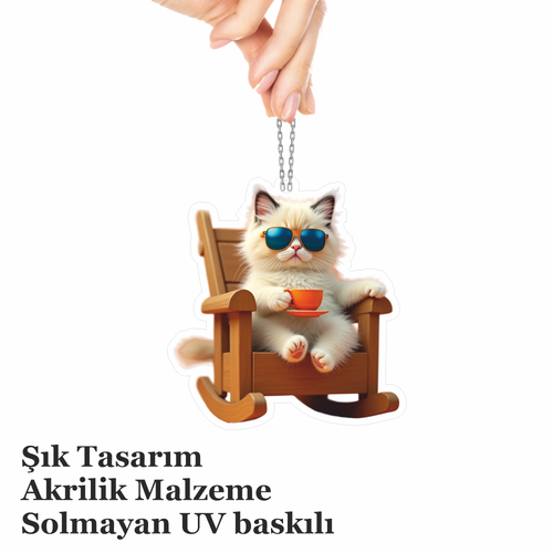 Araba Ayna S�s�, Araba S�s�, �anta Aksesuar� - Keyifli Kedi - Pleksi Malzeme, UV Bask�l� - 008