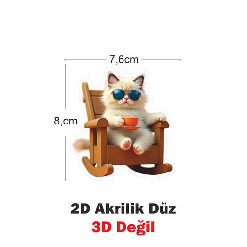 Araba Ayna S�s�, Araba S�s�, �anta Aksesuar� - Keyifli Kedi - Pleksi Malzeme, UV Bask�l� - 008