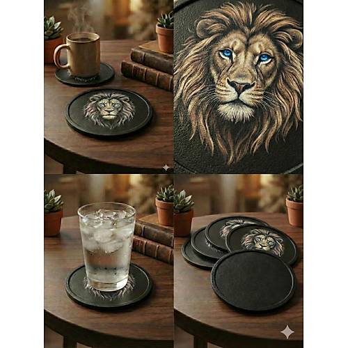 Aslan Fig�rl� Modern Tasar�m 6'l� Bardak Altl��� Seti
