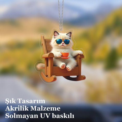 Araba Ayna S�s�, Araba S�s�, �anta Aksesuar� - Keyifli Kedi - Pleksi Malzeme, UV Bask�l� - 008