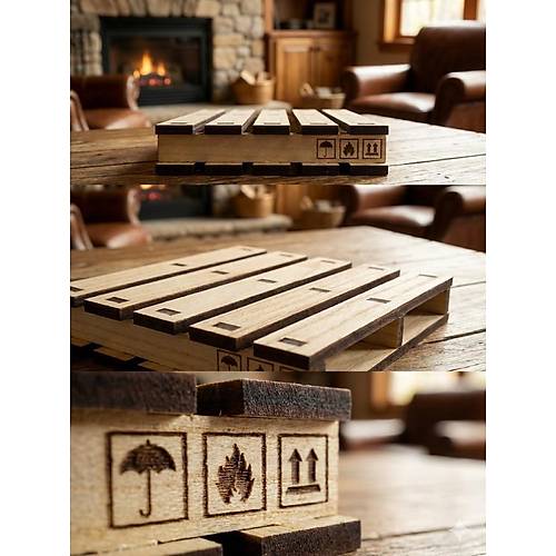 Ah�ap Palet Tasar�ml� 4'l� Bardak Altl��� Seti