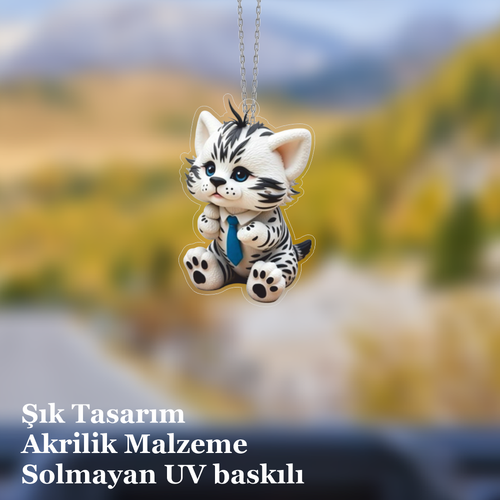 Araba Ayna S�s�, Araba S�s�, �anta Aksesuar� - Sevimli Kedi - Pleksi Malzeme, UV Bask�l� - 005