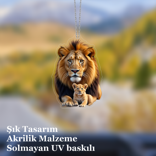Araba Ayna S�s�, Araba S�s�, �anta Aksesuar� - Aslan - Pleksi Malzeme, UV Bask�l� - 007