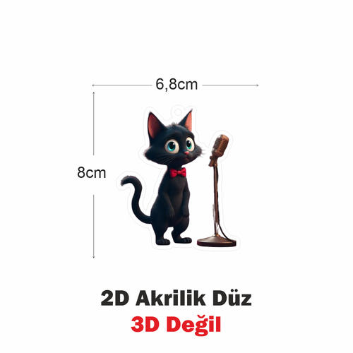 Araba Ayna S�s�, Araba S�s�, �anta Aksesuar� - �ark�c� Kedi - Pleksi Malzeme, UV Bask�l� - 022