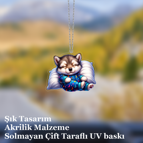 Araba Ayna S�s�, Araba S�s�, �anta Aksesuar� - Bebek Kurt - Pleksi Malzeme, UV Bask�l� - 033