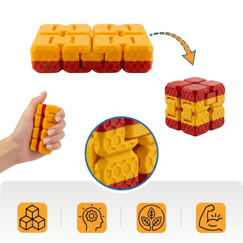 Taraftar Rengini Se� Fidget Cube - ( Sar� - K�rm�z�) - Dayan�kl� Stres K�p� ve Konsantrasyon Arac�
