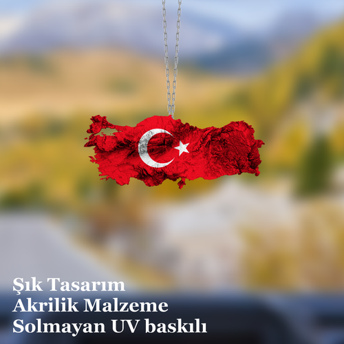 Araba Ayna S�s�, Araba S�s�, �anta Aksesuar� - T�rkiye Haritas� - Pleksi Malzeme, UV Bask�l� - 002