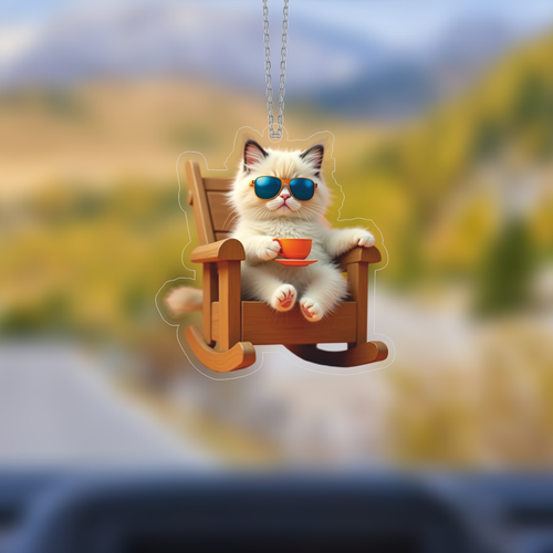 Araba Ayna S�s�, Araba S�s�, �anta Aksesuar� - Keyifli Kedi - Pleksi Malzeme, UV Bask�l� - 008