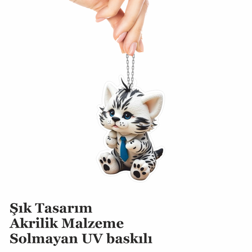 Araba Ayna S�s�, Araba S�s�, �anta Aksesuar� - Sevimli Kedi - Pleksi Malzeme, UV Bask�l� - 005
