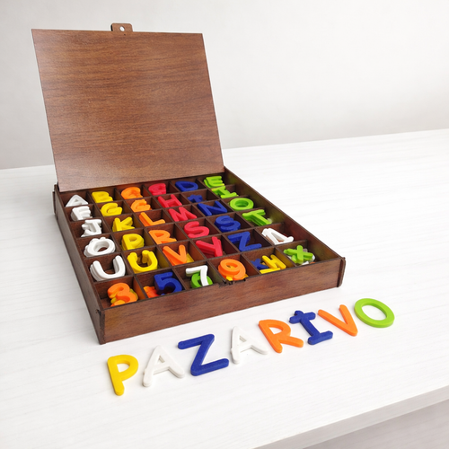 Ah�ap Kutulu Renkli Alfabe, Rakam ve ��lem Seti (PLA � E�itici Oyuncak)