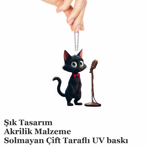 Araba Ayna S�s�, Araba S�s�, �anta Aksesuar� - �ark�c� Kedi - Pleksi Malzeme, UV Bask�l� - 022