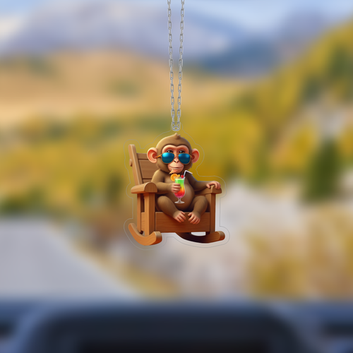 Araba Ayna S�s�, Araba S�s�, �anta Aksesuar� - Keyifli Maymun 2 - Pleksi Malzeme, UV Bask�l� - 039