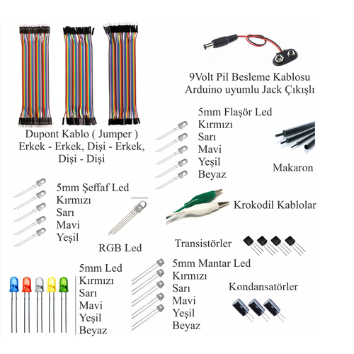 Arduino ile Uyumlu Ba�lang�� Seti UNO R3 CH340 -Turbo Black V3. 107 Par�a 349 Adet