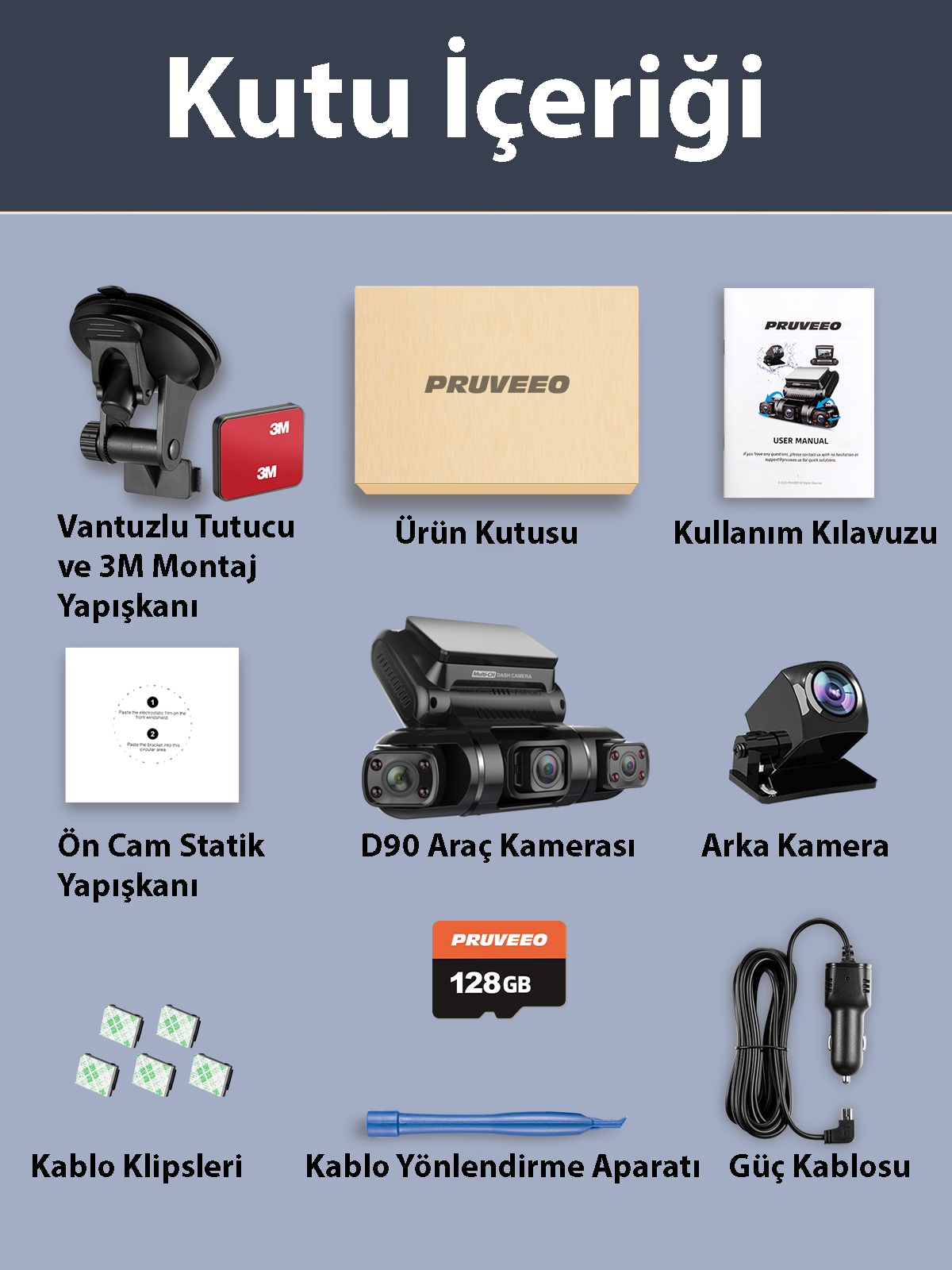 PRUVEEO D90-4CH FHD WI-FI GPS + 128GB SD KART KAME