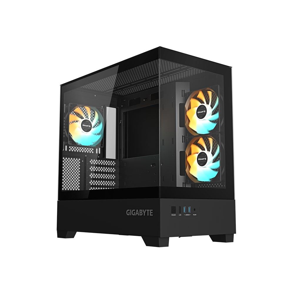 GB-C201P Panoramic Tempered Glass Mini Tower PC Case 3x ARGB Fan