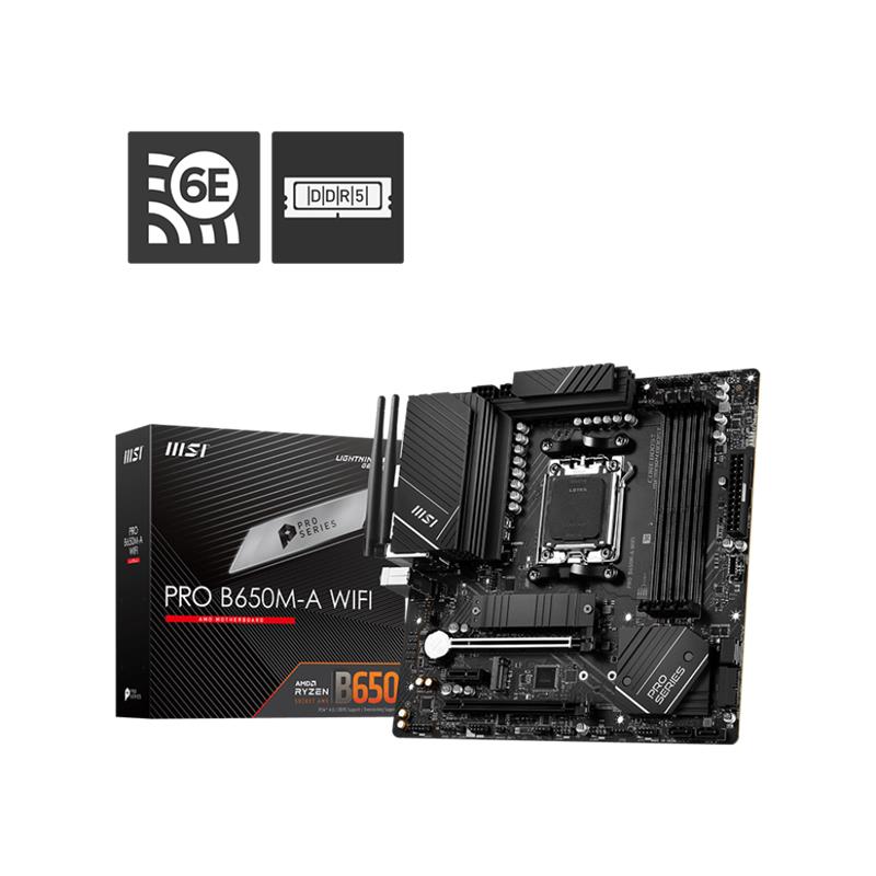 MSI PRO B650M-A WIFI DDR5 6000MHZ 1XHDMI 1XDP 2XM.2 USB 3.2 MATX AM5 (AMD AM5 9000/8000/7000 SERİLERİ İLE UYUMLU)