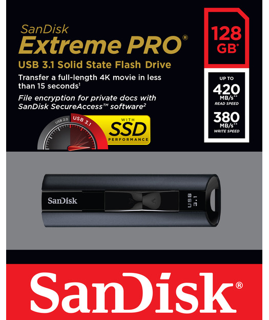 SanDisk Extreme PRO USB 3.1 Solid State Flash Drive 128GB