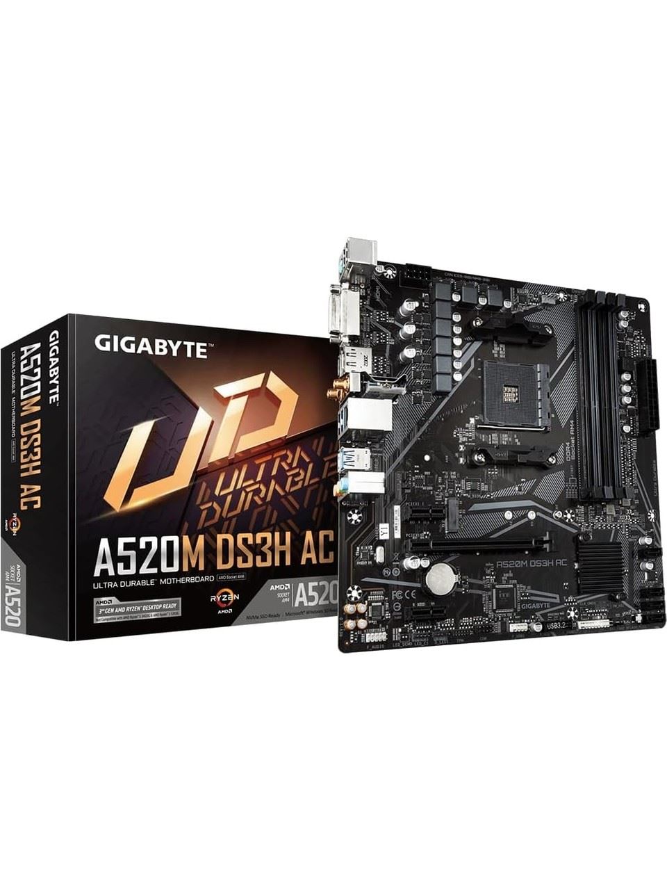 A520M DS3H AC 4733MHz OC DDR4 AM4 M2 HDMI DVID DP MicroATX Anakart