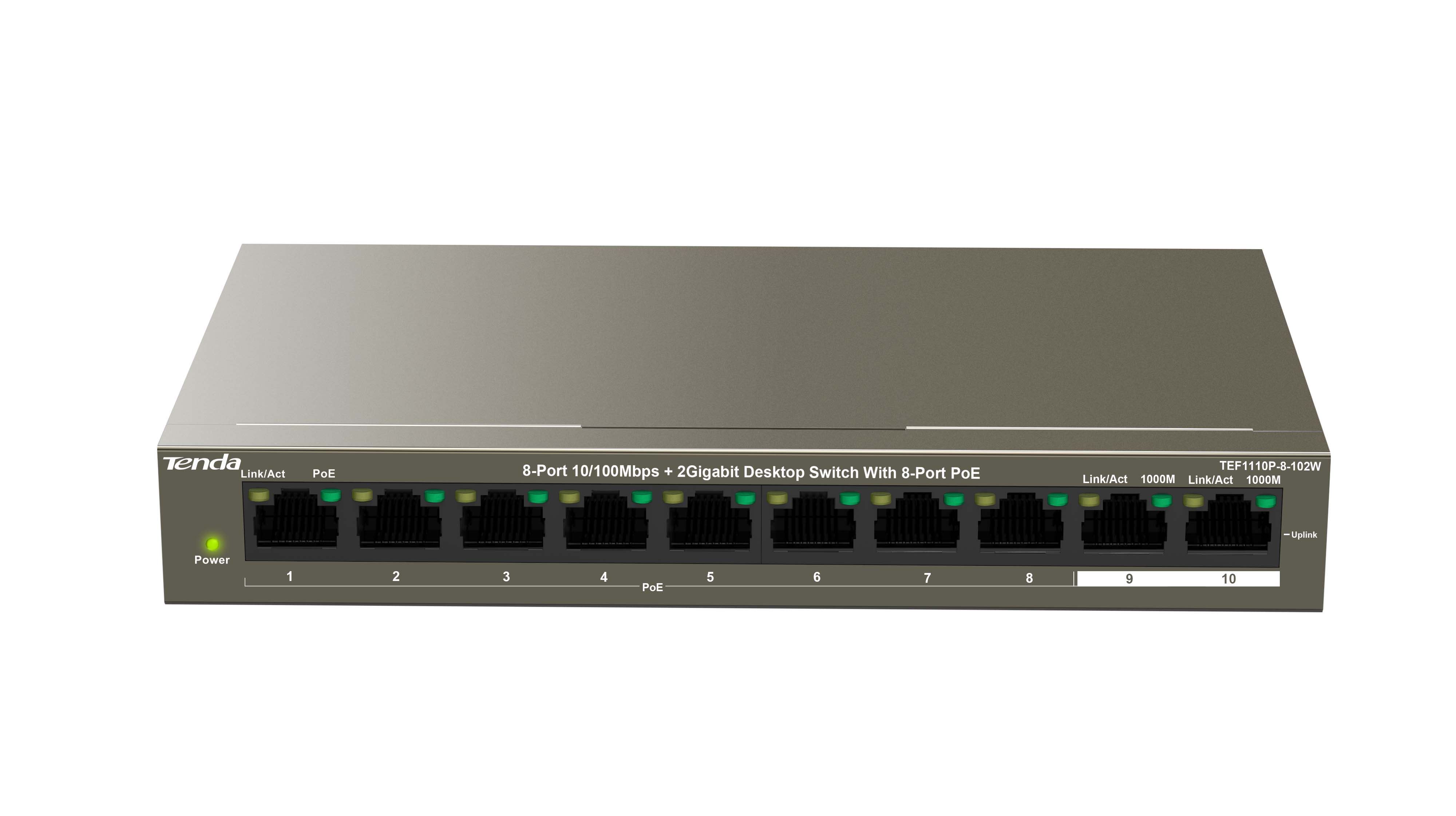 TEF1110P-8-102W 10 Port 10/100 PoE Switch 8+2 Uplink Port