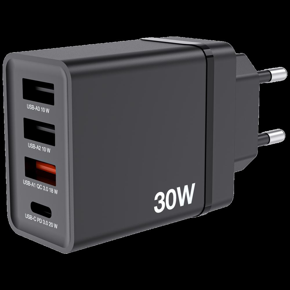CHR-30EU1 USB CHARGER 30W WITH 1 X USB-C PD 20 W/1XUSB-A QC 3.0/2 XUSB