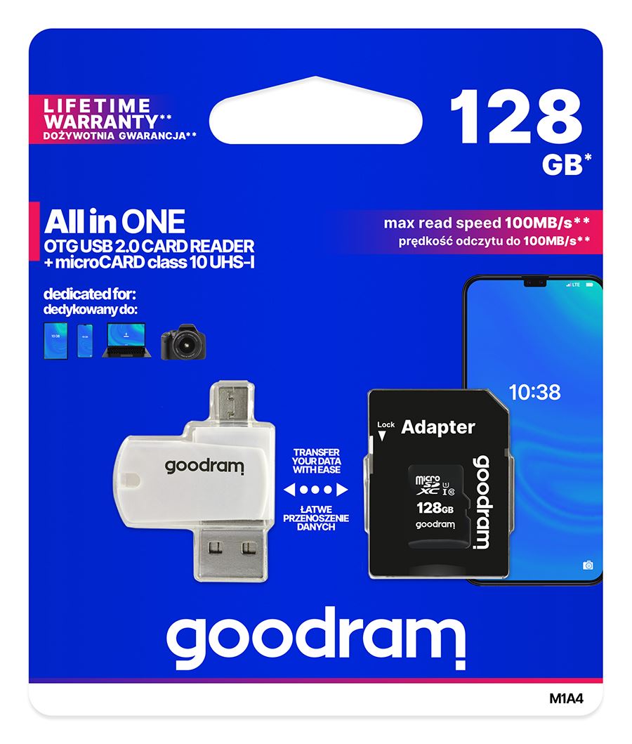 AIO 128GB OTG USB 2.0 Card Reader + MicroCard Class 10 UHS I