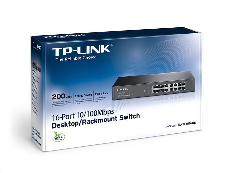 16-Port 10/100Mbps Tak ve Kullan %70 En. Tasarruflu 13" Rackmount Switch