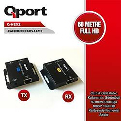 QPORT Q-HEX2 HDMI EXTENDER CAT6 60M 2 L� PAKET (ADAPT�R DAH�L)