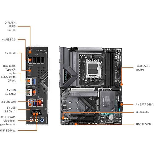 X870-EAGLE-WIFI7 8200MHz OC DDR5 AM5 M.2 HDMI DisplayPort ATX Anakart