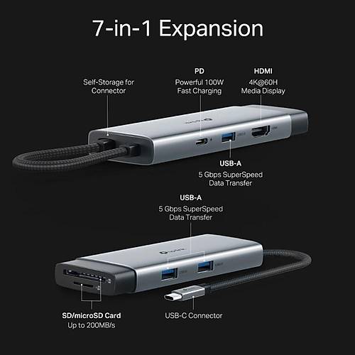 USB Type-C 7'si 1 arada Hub